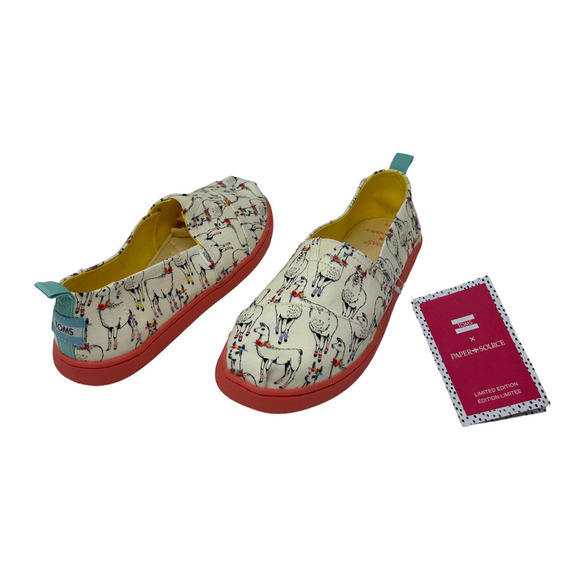 Toms Shoes - Toms Youth Girls Size 5 Alpargata Ivory Paper Source Floral Llamas Print